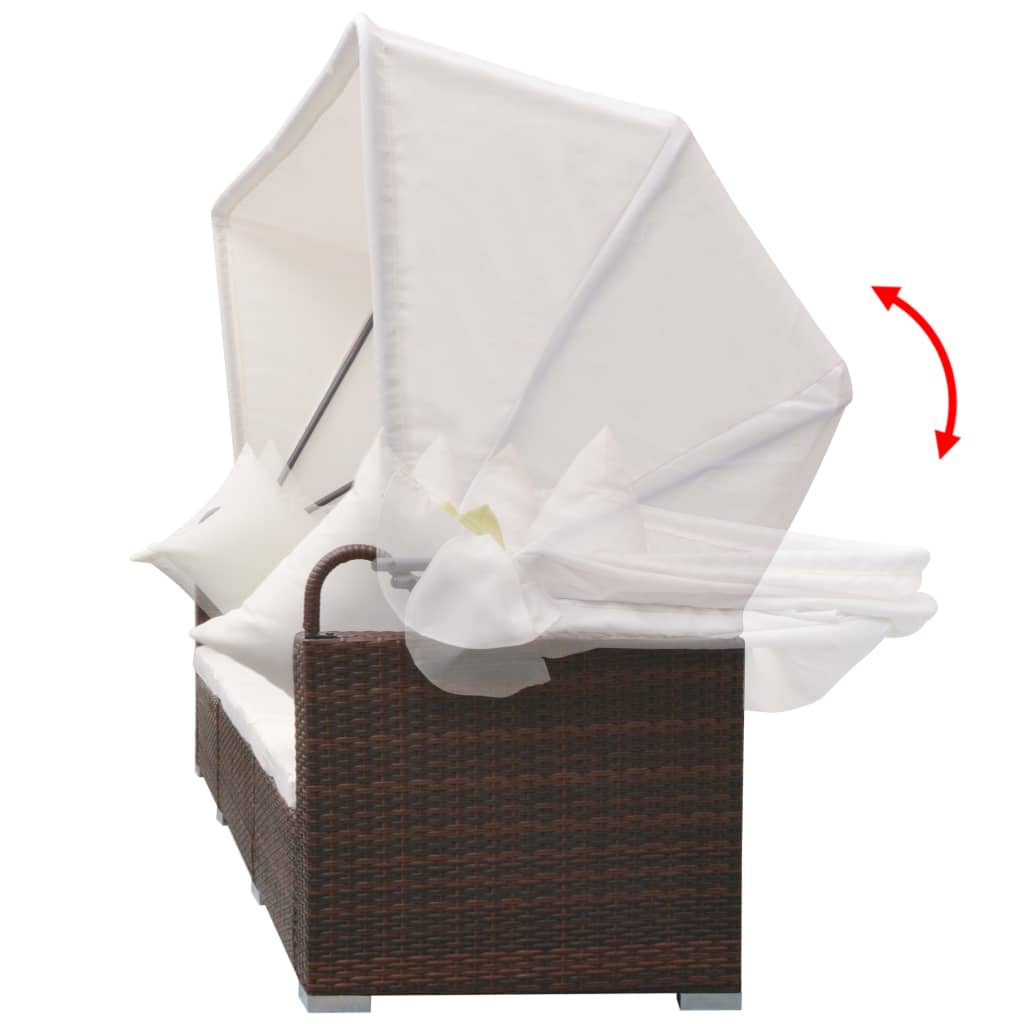 7 Piece Garden Lounge Set with Canopy Poly Rattan Brown