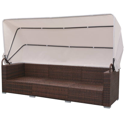 7 Piece Garden Lounge Set with Canopy Poly Rattan Brown