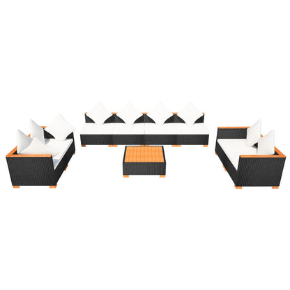 9 Piece Garden Lounge Set with Cushions Poly Rattan Black - 69.5×69.5×57.5cm