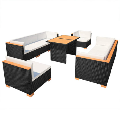10 Piece Garden Lounge Set with Cushions Poly Rattan Black - 69.5×69.5×57.5cm
