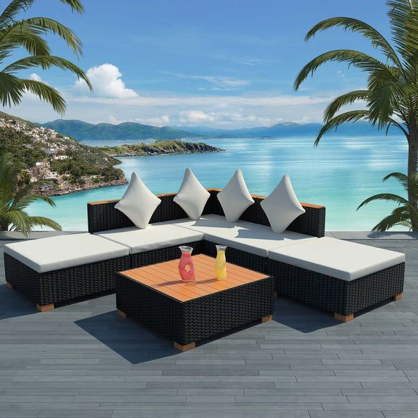  6 Piece Garden Lounge Set with Cushions Poly Rattan Black