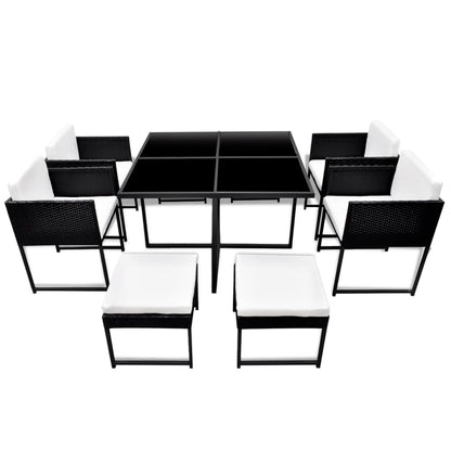 9 Piece Outdoor Dining Set with Cushions Poly Rattan Black - 52×52×67cm