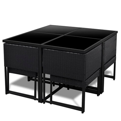9 Piece Outdoor Dining Set with Cushions Poly Rattan Black - 52×52×67cm