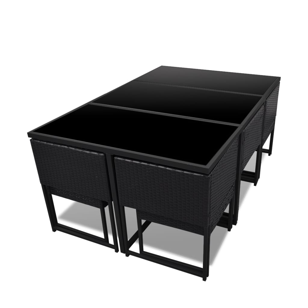 11 Piece Outdoor Dining Set with Cushions Poly Rattan Black - 52×52×67cm