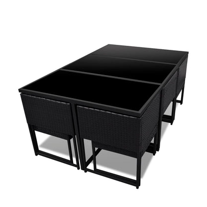 11 Piece Outdoor Dining Set with Cushions Poly Rattan Black - 52×52×67cm