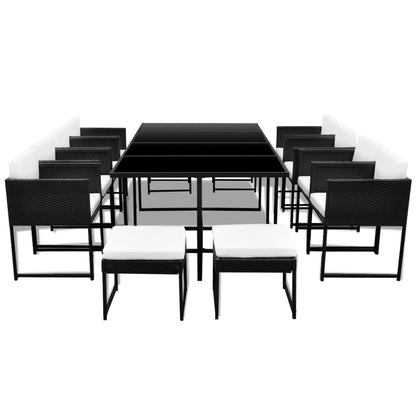 13 Piece Outdoor Dining Set with Cushions Poly Rattan Black - 52×52×67cm