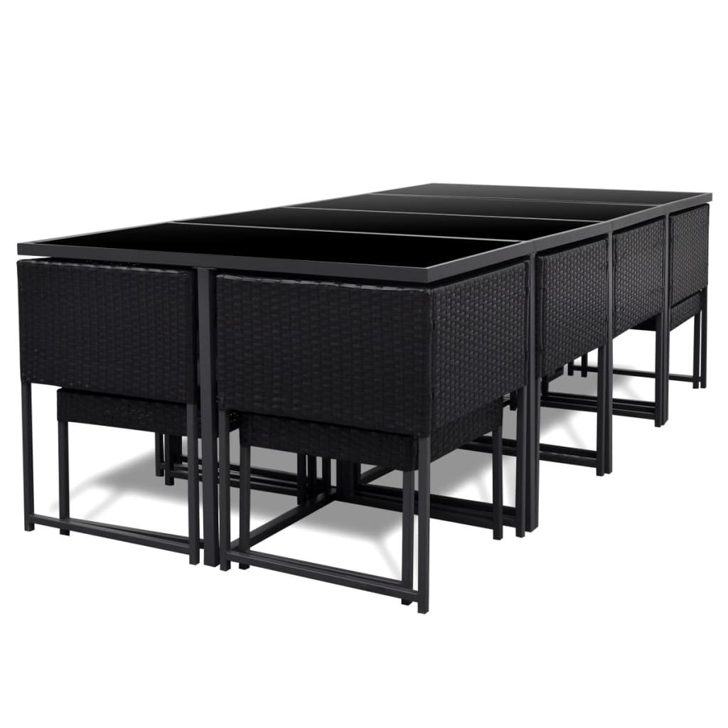 13 Piece Outdoor Dining Set with Cushions Poly Rattan Black - 52×52×67cm