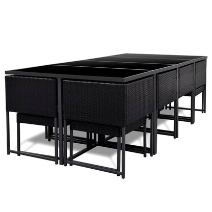 13 Piece Outdoor Dining Set with Cushions Poly Rattan Black - 52×52×67cm