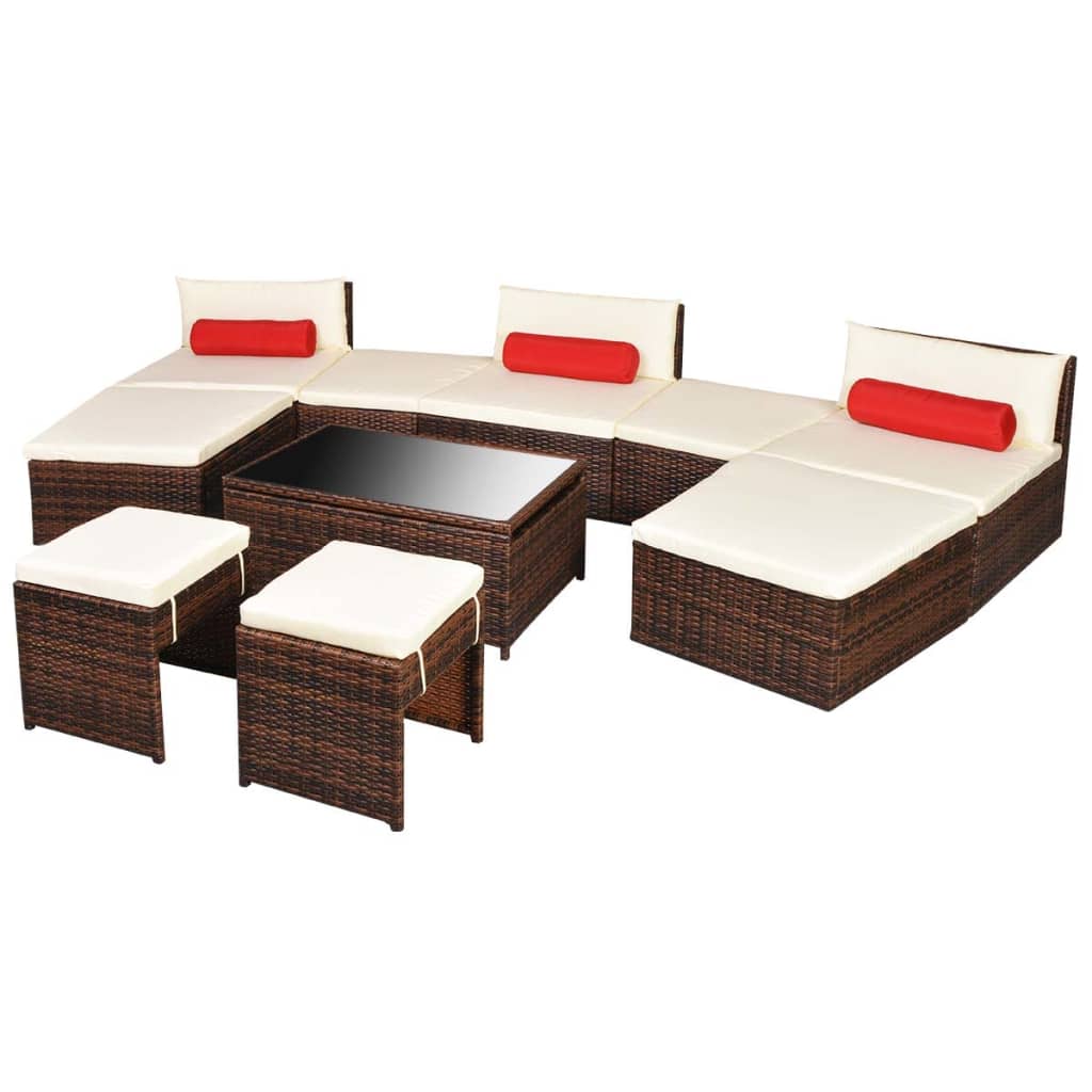 10 Piece Garden Lounge Set with Cushions Poly Rattan Brown - 78×70×62cm