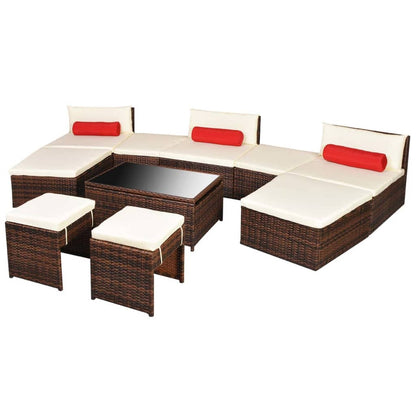 10 Piece Garden Lounge Set with Cushions Poly Rattan Brown - 78×70×62cm