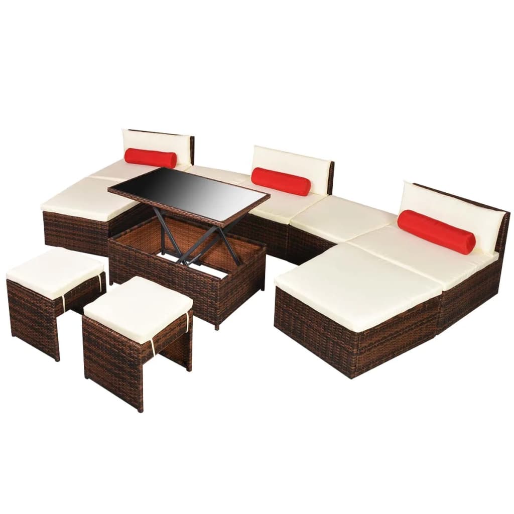 10 Piece Garden Lounge Set with Cushions Poly Rattan Brown - 78×70×62cm