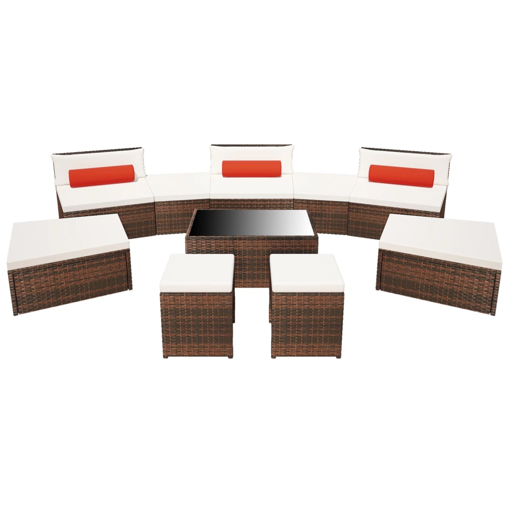 10 Piece Garden Lounge Set with Cushions Poly Rattan Brown - 78×70×62cm
