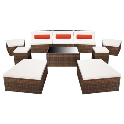 10 Piece Garden Lounge Set with Cushions Poly Rattan Brown - 78×70×62cm