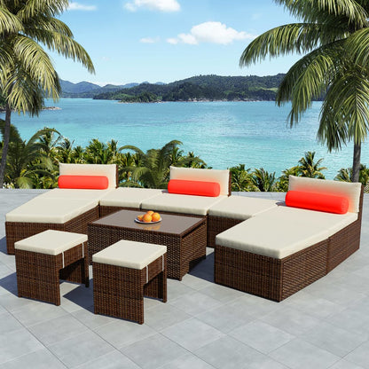 10 Piece Garden Lounge Set with Cushions Poly Rattan Brown - 78×70×62cm