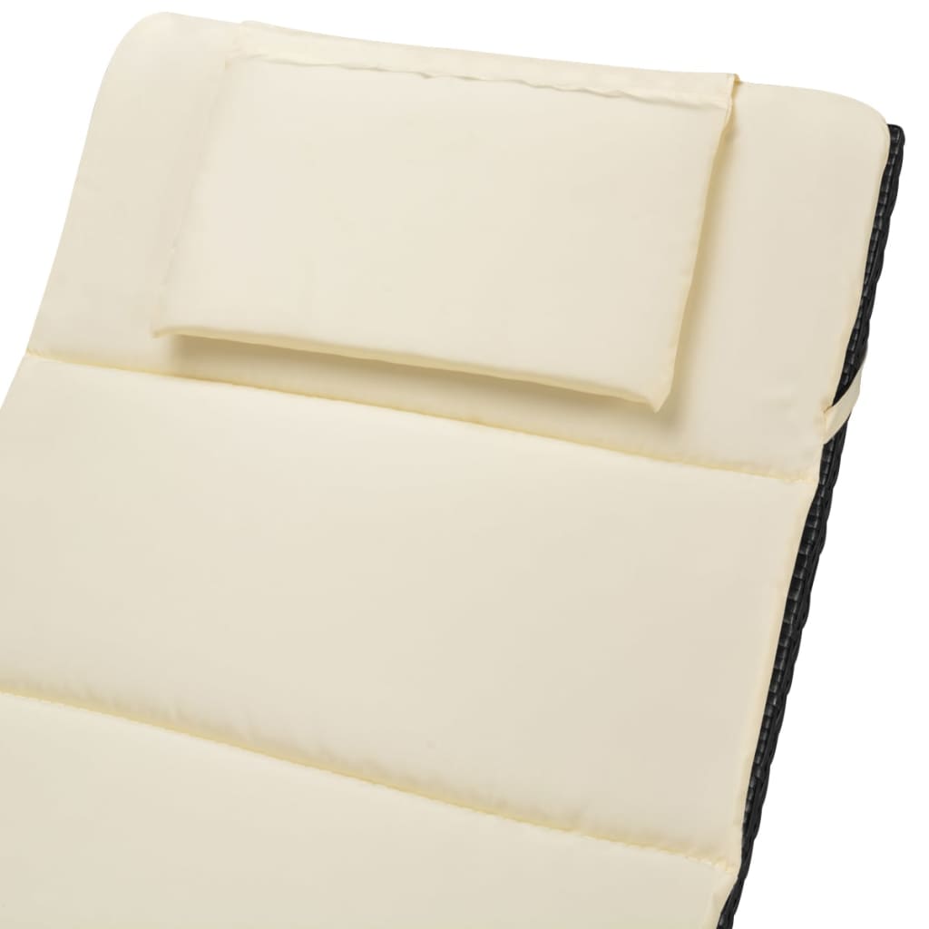 Folding Sun Lounger with Cushion Poly Rattan Black - 196×61×53cm
