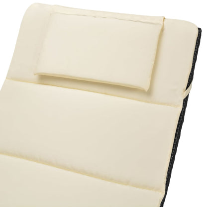 Folding Sun Lounger with Cushion Poly Rattan Black - 196×61×53cm