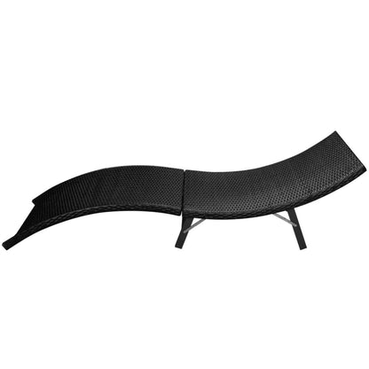 Folding Sun Lounger with Cushion Poly Rattan Black - 196×61×53cm