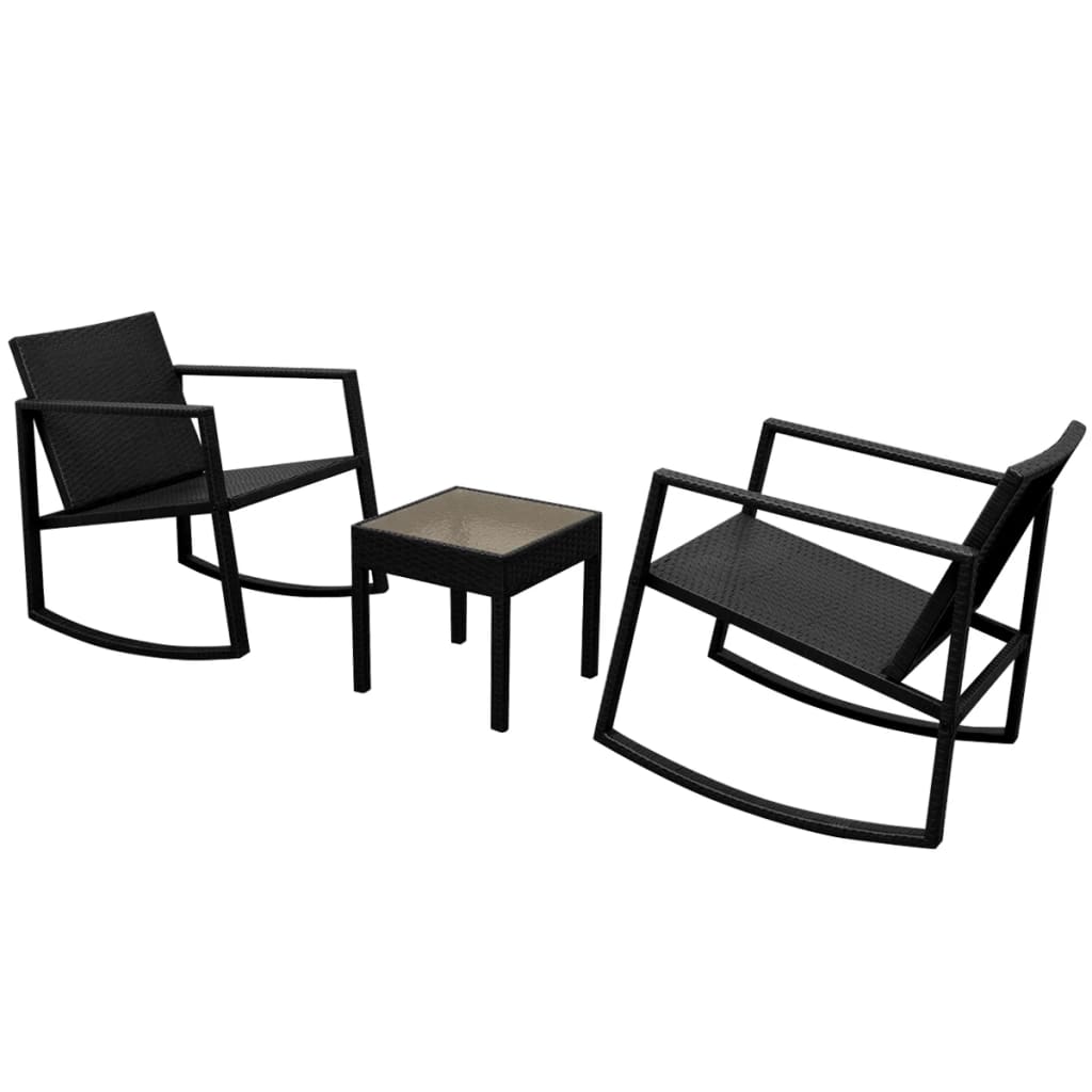 3 Piece Bistro Set Poly Rattan Black - 43×43×43cm