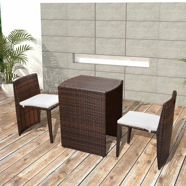  3 Piece Bistro Set with Cushions Poly Rattan Brown