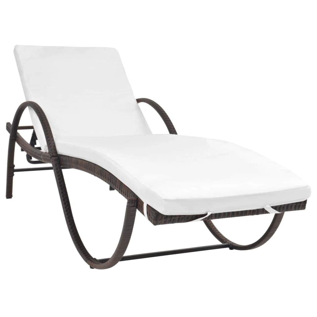 Sun Lounger with Cushion Poly Rattan Brown - 193×64×56cm