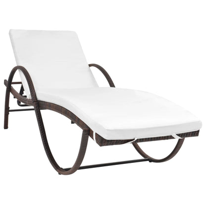 Sun Lounger with Cushion Poly Rattan Brown - 193×64×56cm
