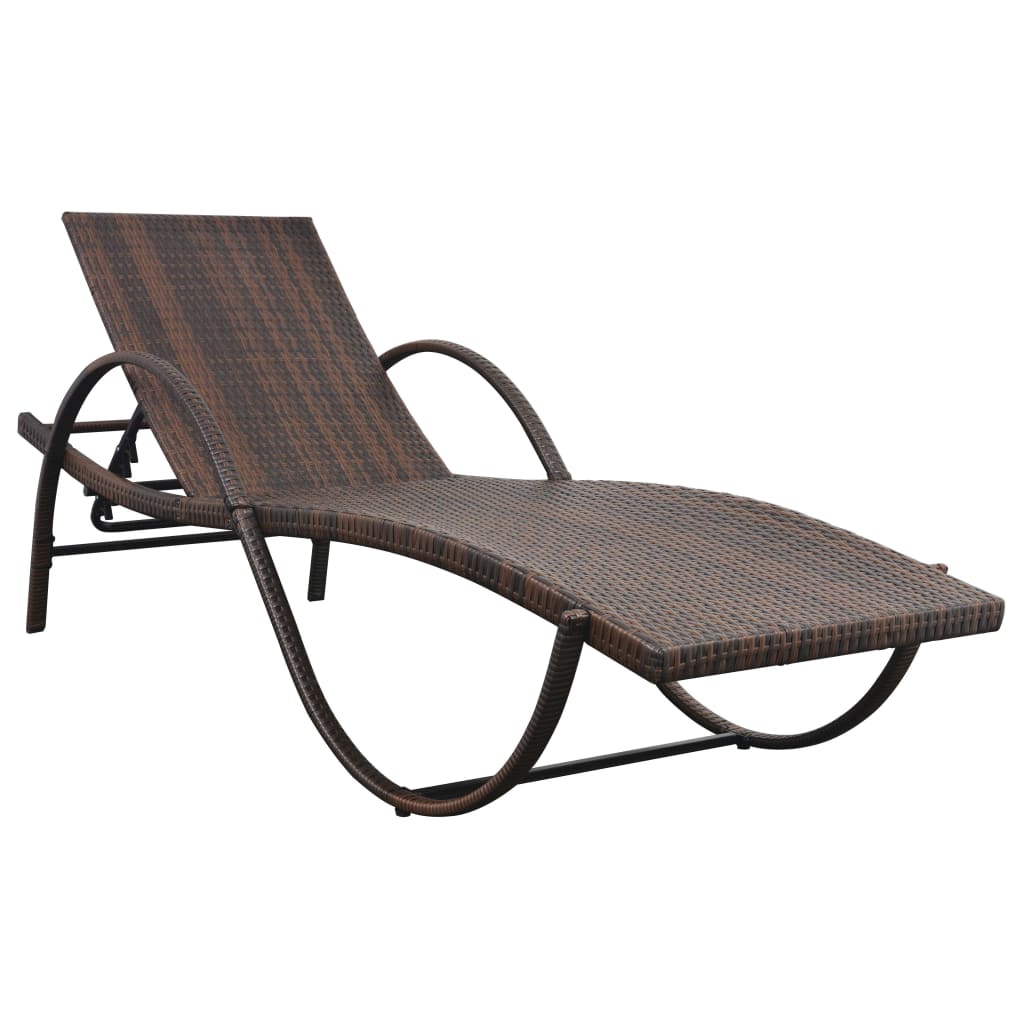 Sun Lounger with Cushion Poly Rattan Brown - 193×64×56cm
