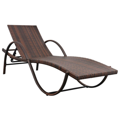 Sun Lounger with Cushion Poly Rattan Brown - 193×64×56cm