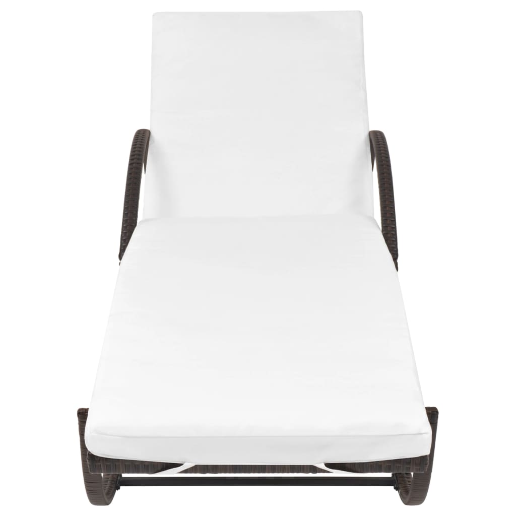 Sun Lounger with Cushion Poly Rattan Brown - 193×64×56cm