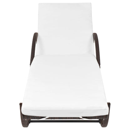 Sun Lounger with Cushion Poly Rattan Brown - 193×64×56cm