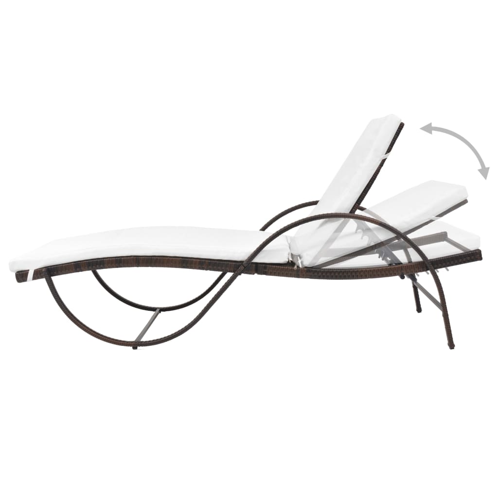 Sun Lounger with Cushion Poly Rattan Brown - 193×64×56cm