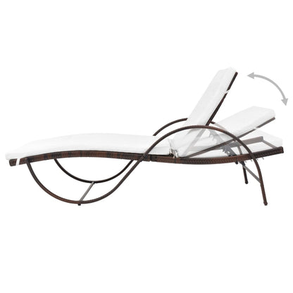 Sun Lounger with Cushion Poly Rattan Brown - 193×64×56cm