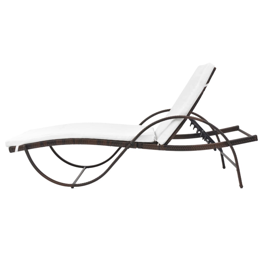 Sun Lounger with Cushion Poly Rattan Brown - 193×64×56cm