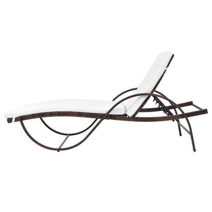 Sun Lounger with Cushion Poly Rattan Brown - 193×64×56cm