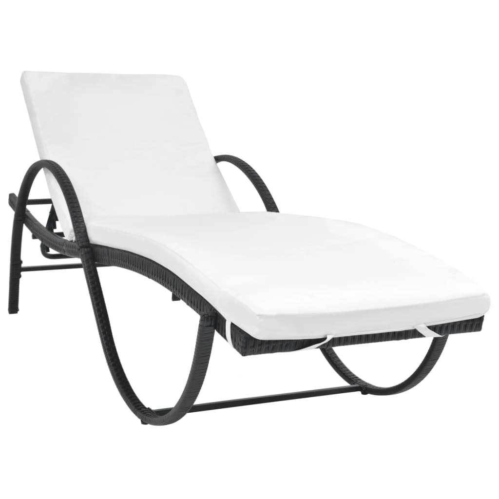 Sun Lounger with Cushion Poly Rattan Black - 193×64×56cm