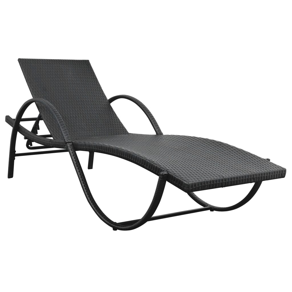 Sun Lounger with Cushion Poly Rattan Black - 193×64×56cm