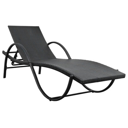 Sun Lounger with Cushion Poly Rattan Black - 193×64×56cm