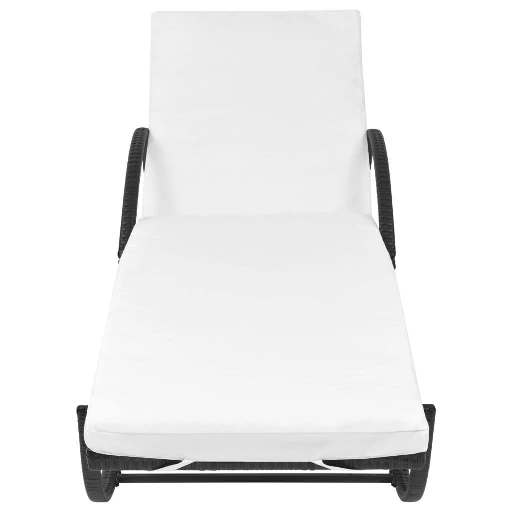 Sun Lounger with Cushion Poly Rattan Black - 193×64×56cm