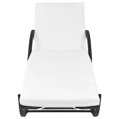 Sun Lounger with Cushion Poly Rattan Black - 193×64×56cm