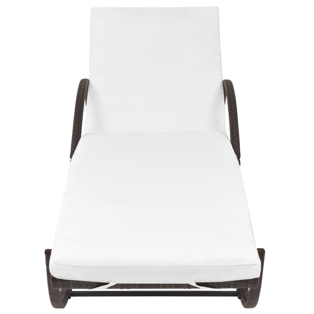 Sun Lounger with Cushion & Table Poly Rattan Brown