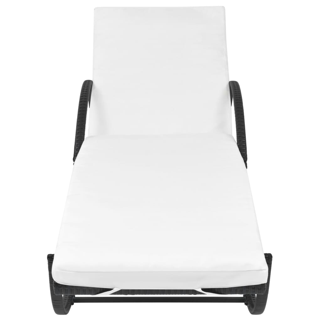 Sun Lounger with Cushion & Table Poly Rattan Black