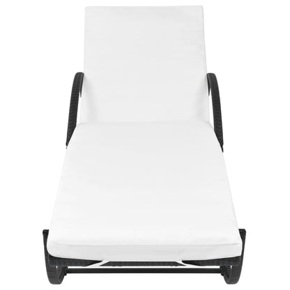 Sun Lounger with Cushion & Table Poly Rattan Black