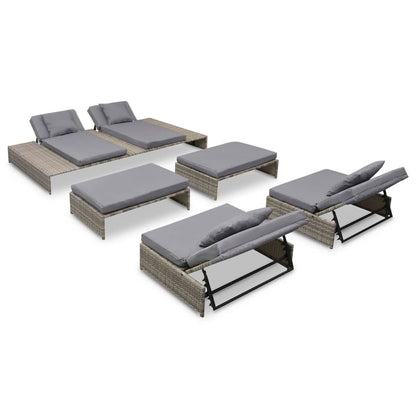 5 Piece Garden Lounge Set with Cushions Poly Rattan Grey - 88×68×23cm