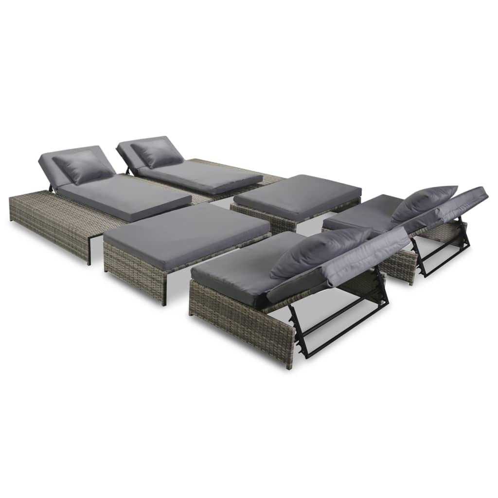 5 Piece Garden Lounge Set with Cushions Poly Rattan Grey - 88×68×23cm