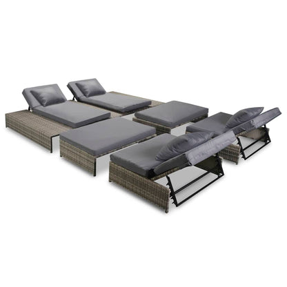 5 Piece Garden Lounge Set with Cushions Poly Rattan Grey - 88×68×23cm