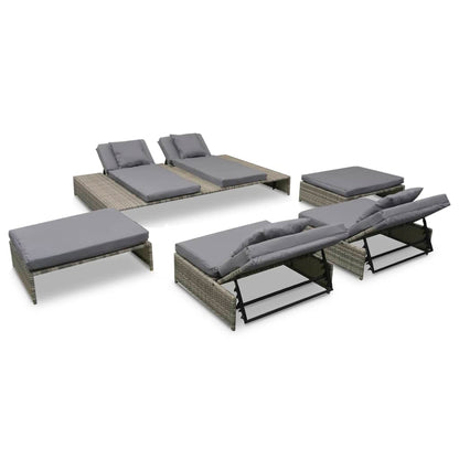 5 Piece Garden Lounge Set with Cushions Poly Rattan Grey - 88×68×23cm