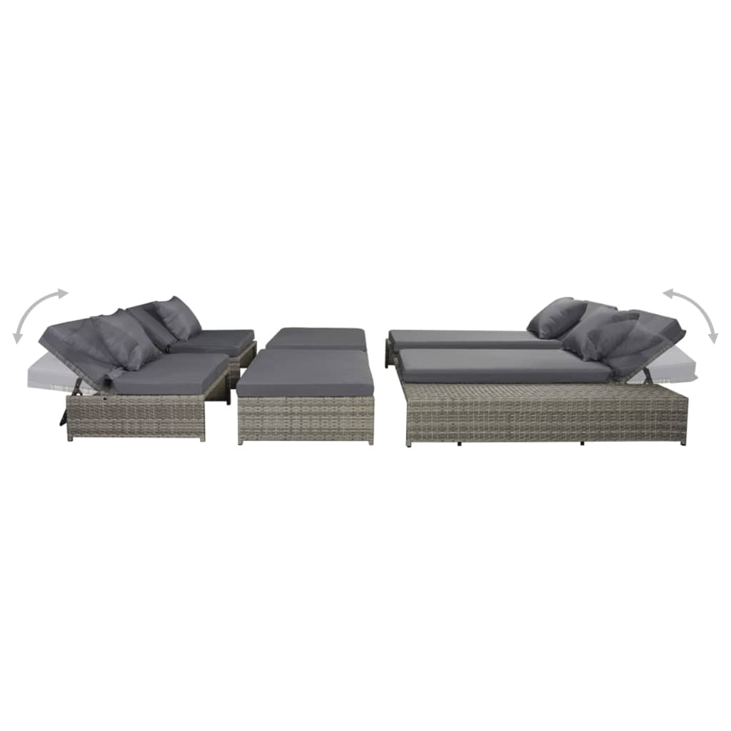 5 Piece Garden Lounge Set with Cushions Poly Rattan Grey - 88×68×23cm