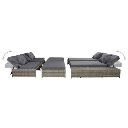 5 Piece Garden Lounge Set with Cushions Poly Rattan Grey - 88×68×23cm