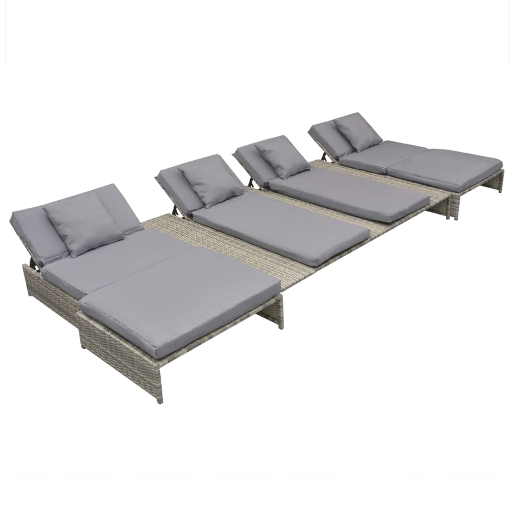 5 Piece Garden Lounge Set with Cushions Poly Rattan Grey - 88×68×23cm