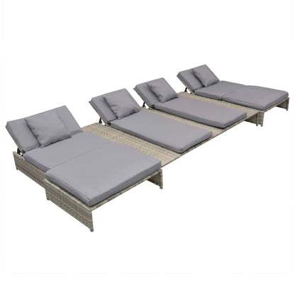 5 Piece Garden Lounge Set with Cushions Poly Rattan Grey - 88×68×23cm
