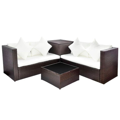 4 Piece Garden Lounge Set with Cushions Poly Rattan Brown - 56×56×30cm